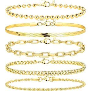 Gold Bracelets Set for Women Stack, Dainty Thick Bracelets Stack for Women